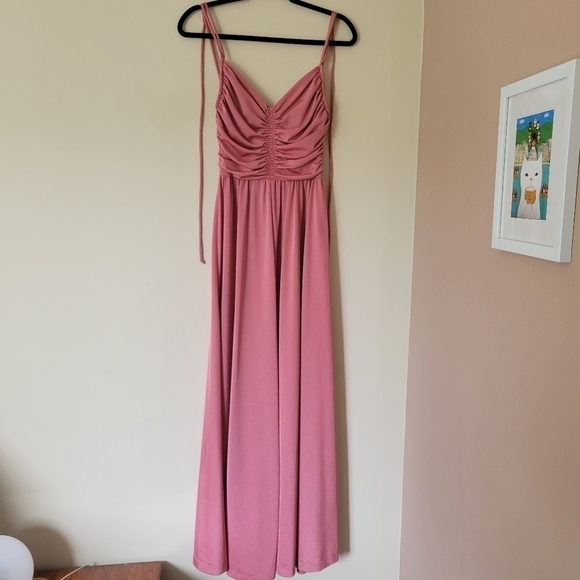 Vintage Dresses & Skirts - Vintage 70s Rose Pink Shimmery Maxi Formal Disco Gown